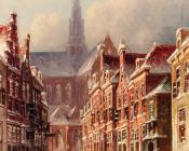 皮尔特 杰拉德 韦汀 : A Snowy Street with The St Bavo Beyond Haarlem